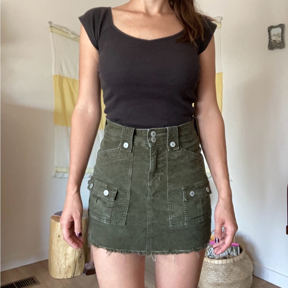 American eagle army green corduroy mini skirt